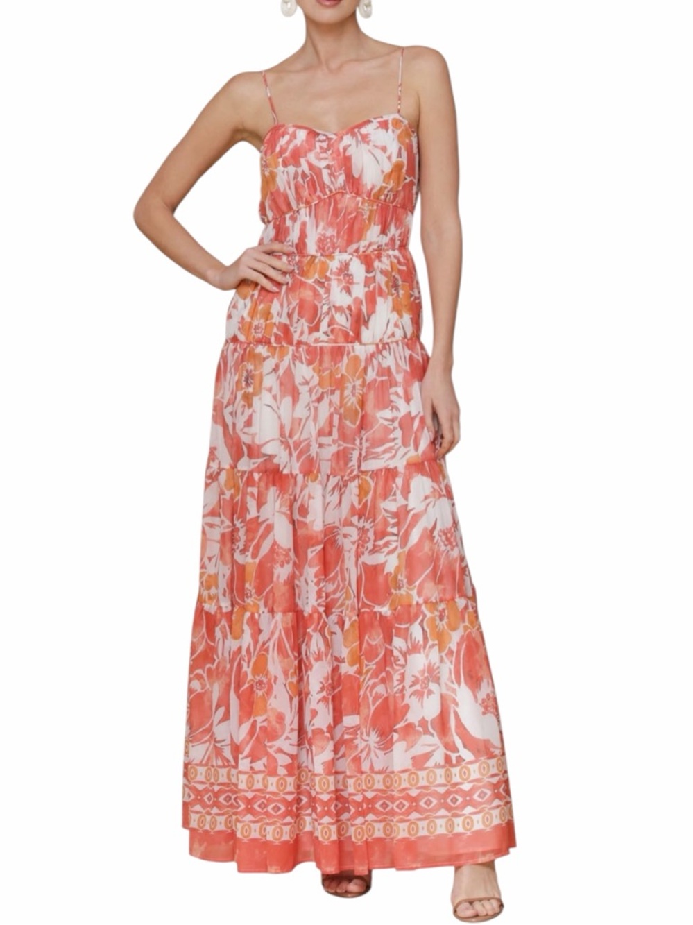 Avec Les Filles Womens  Chiffon Tiered Maxi Dress size 12 NWT